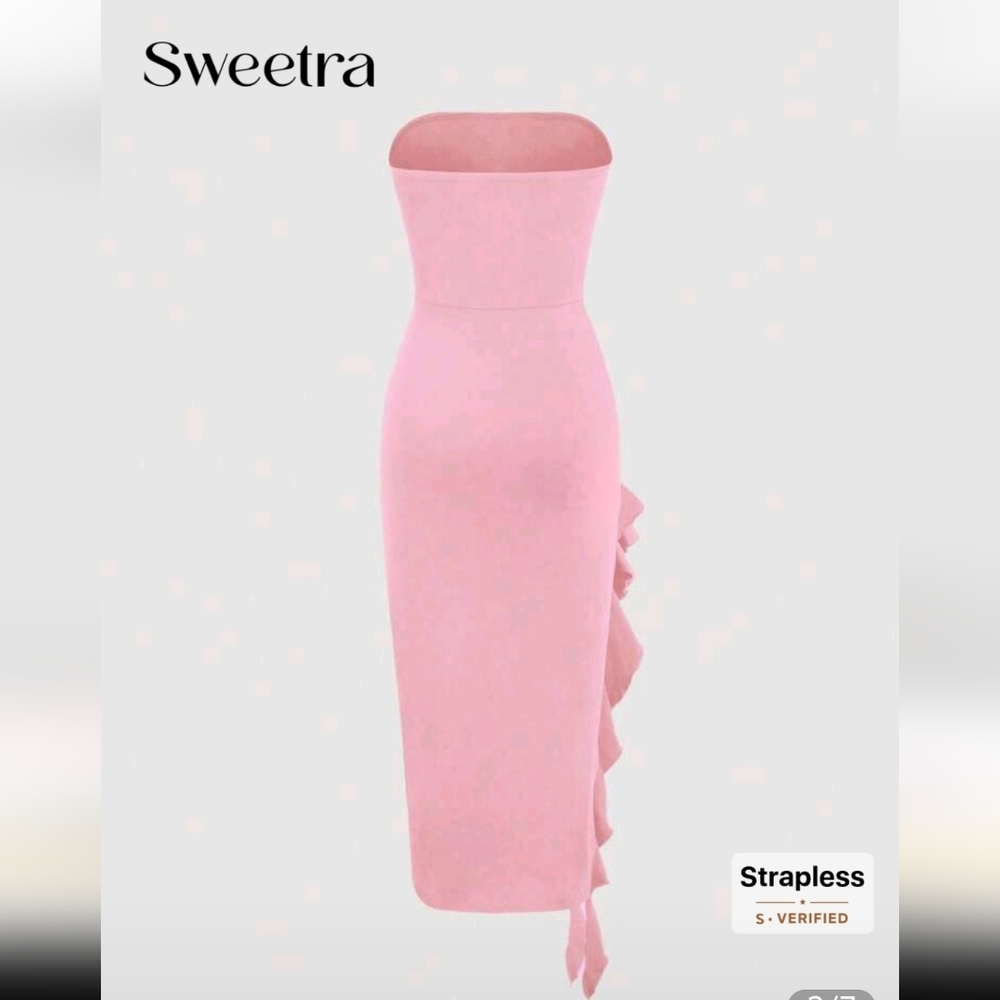 Strapless Pink Ruffle Dress - Picture 3 of 8